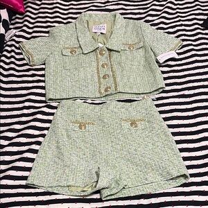 Alexia Admor Green Tweed Shorts and Top
